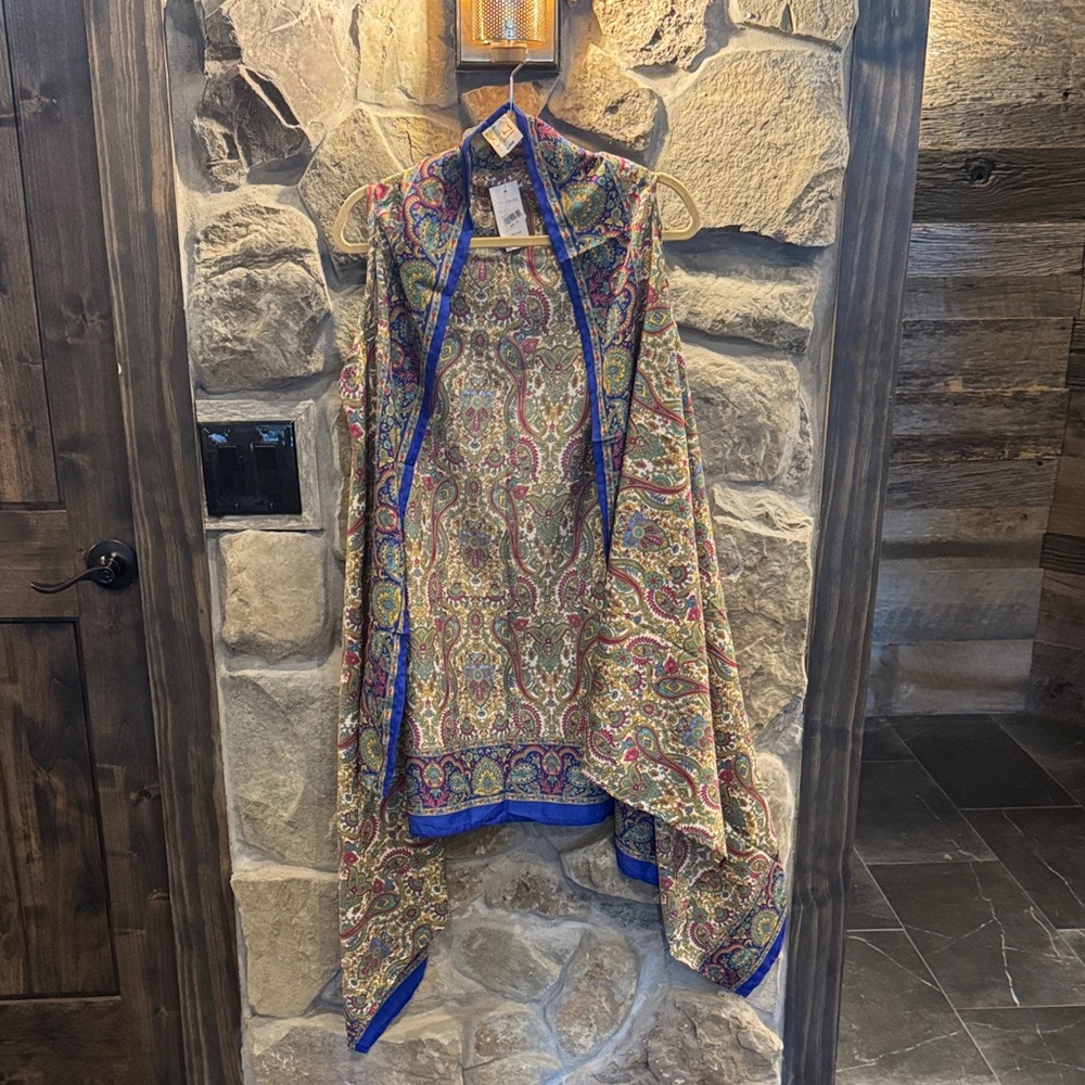 Cynthia Rowley Colorful Paisley Shawl with Blue Border